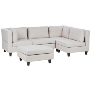wohnli-moebel-suche-800001148720-1 4-SITZER-ECKSOFA Leinenoptik hellbeige rechtsseitig mit Ottomane Fevik Textil Beliani Möbel > Sofas & Couches > Sofas Beige