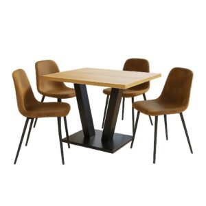 ESSTISCH SET mit 4 Stühlen Vintage Braun & Holzoptik Holzwerkstoff, Metall, Textil Urban Meuble Möbel > Bänke > Eckbänke Braun