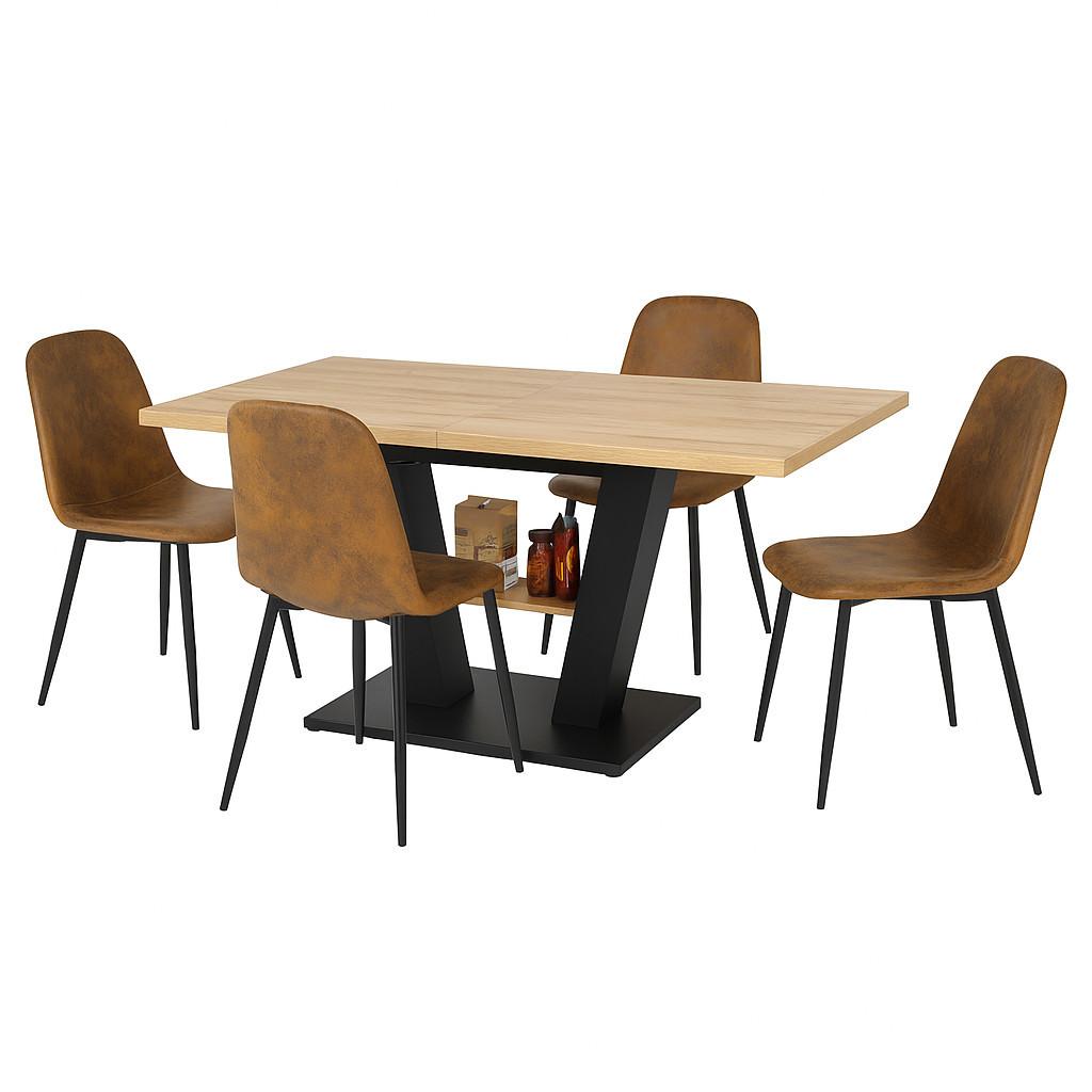 wohnli-moebel-suche-800001149262 Wohnli Möbelsuche - ESSTISCH SET mit 4 Stühlen Vintage Braun & Holzoptik