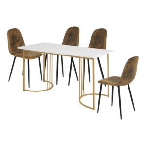 wohnli-moebel-suche-800001149270-1 ESSTISCH SET mit Marmor-Effekt Tisch & 4 braunen Stühlen Holzwerkstoff, Metall, Textil Urban Meuble Möbel > Bänke > Eckbänke Braun