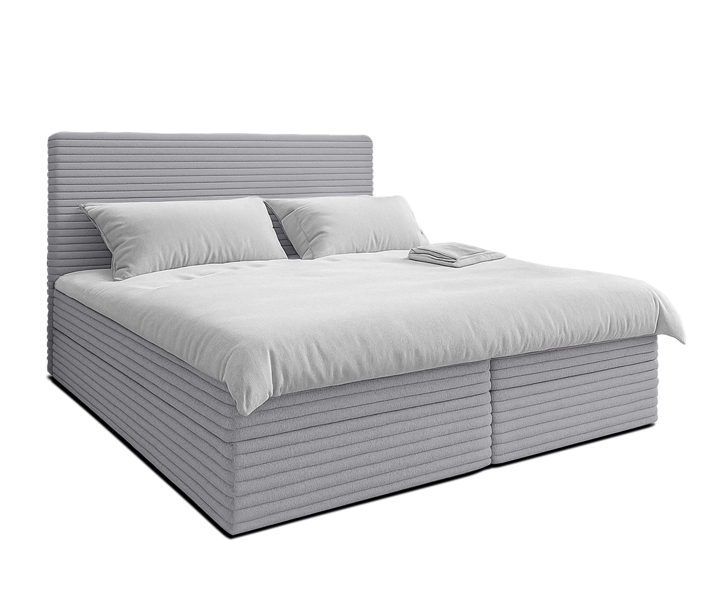 Wohnli Möbelsuche - BOXBETT SEVDAYLA 160x200 cm mit Bettkasten und Matratze - Hellgrau + TOPPER