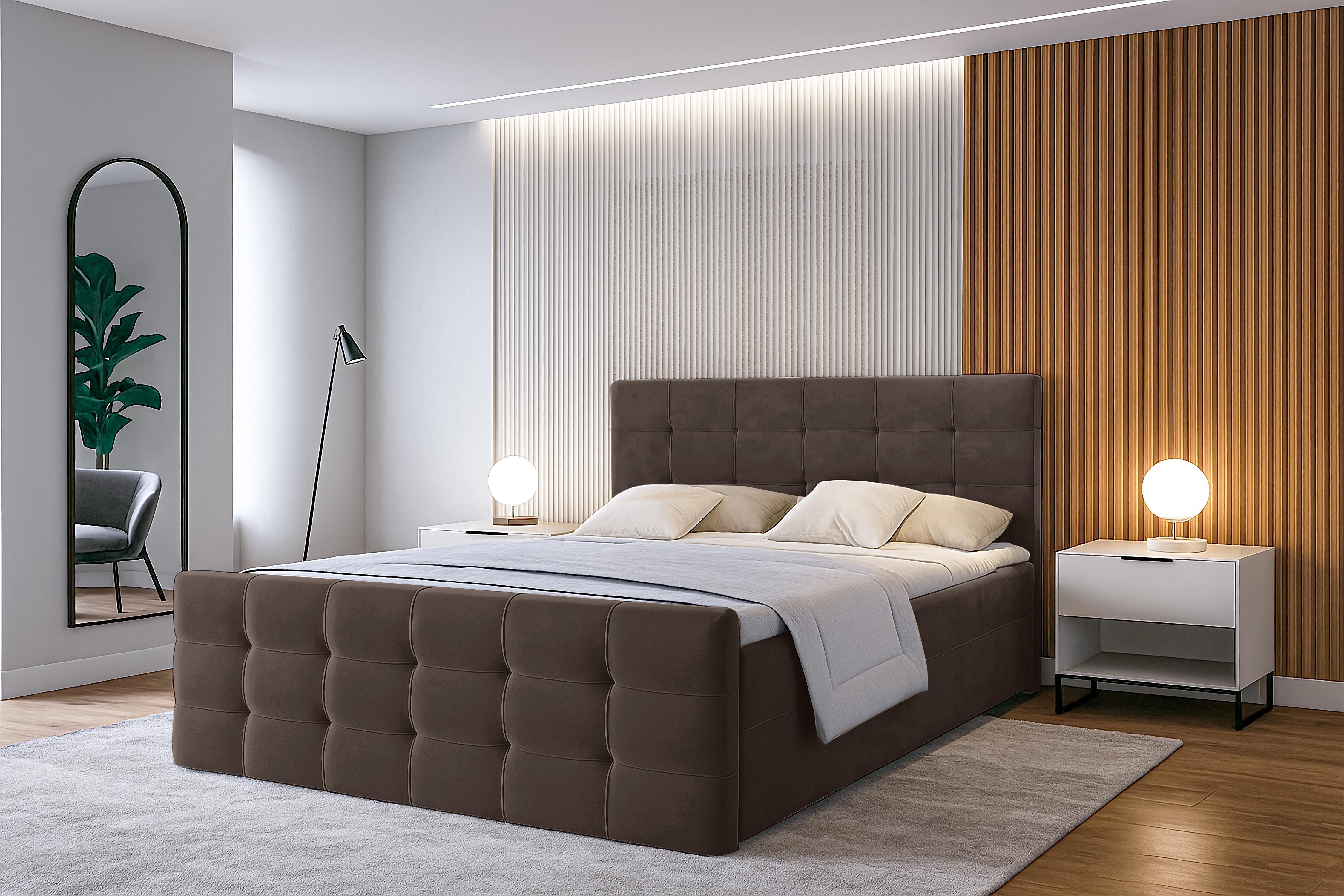 BOXBETT ARGENTARO 180x200 cm mit Bettkasten und Matratze - Braun + TOPPER Textil AX Living Möbel > Betten > Boxspringbetten Braun