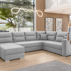 wohnli-moebel-suche-800001149471-1 WOHNLANDSCHAFT Lovere Grau 314/217/90 cm mit Bettkasten Schlaffunktion Komfort Textil AX Living Möbel > Sofas & Couches > Wohnlandschaften > Wohnlandschaften U-Form Grau