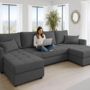 wohnli-moebel-suche-800001149478-1 WOHNLANDSCHAFT Dolceo Grau 287/140/73 cm mit Schlaffunktion Bettkasten Design Textil AX Living Möbel > Sofas & Couches > Wohnlandschaften > Wohnlandschaften U-Form Anthrazit