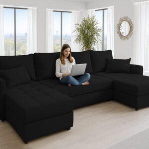 WOHNLANDSCHAFT Dolceo Schwarz 287/140/73 cm mit Bettkasten Schlaffunktion Relaxfunktion Textil AX Living Möbel > Sofas & Couches > Wohnlandschaften > Wohnlandschaften U-Form Schwarz