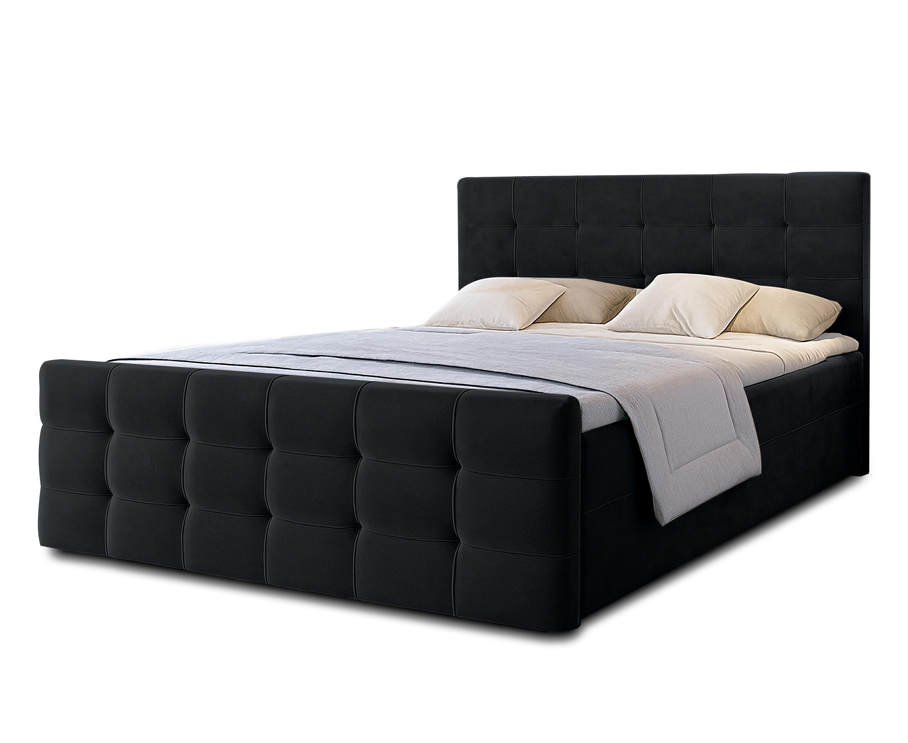 Wohnli Möbelsuche - BOXBETT ARGENTARO 140x200 cm mit Bettkasten und Matratze - Schwarz + TOPPER
