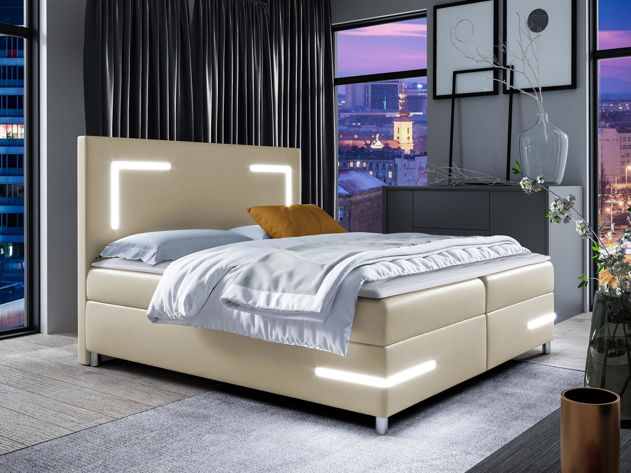 BOXBETT Delos LED - H3 Holz MIRJAN24 Möbel > Betten > Boxspringbetten Beige