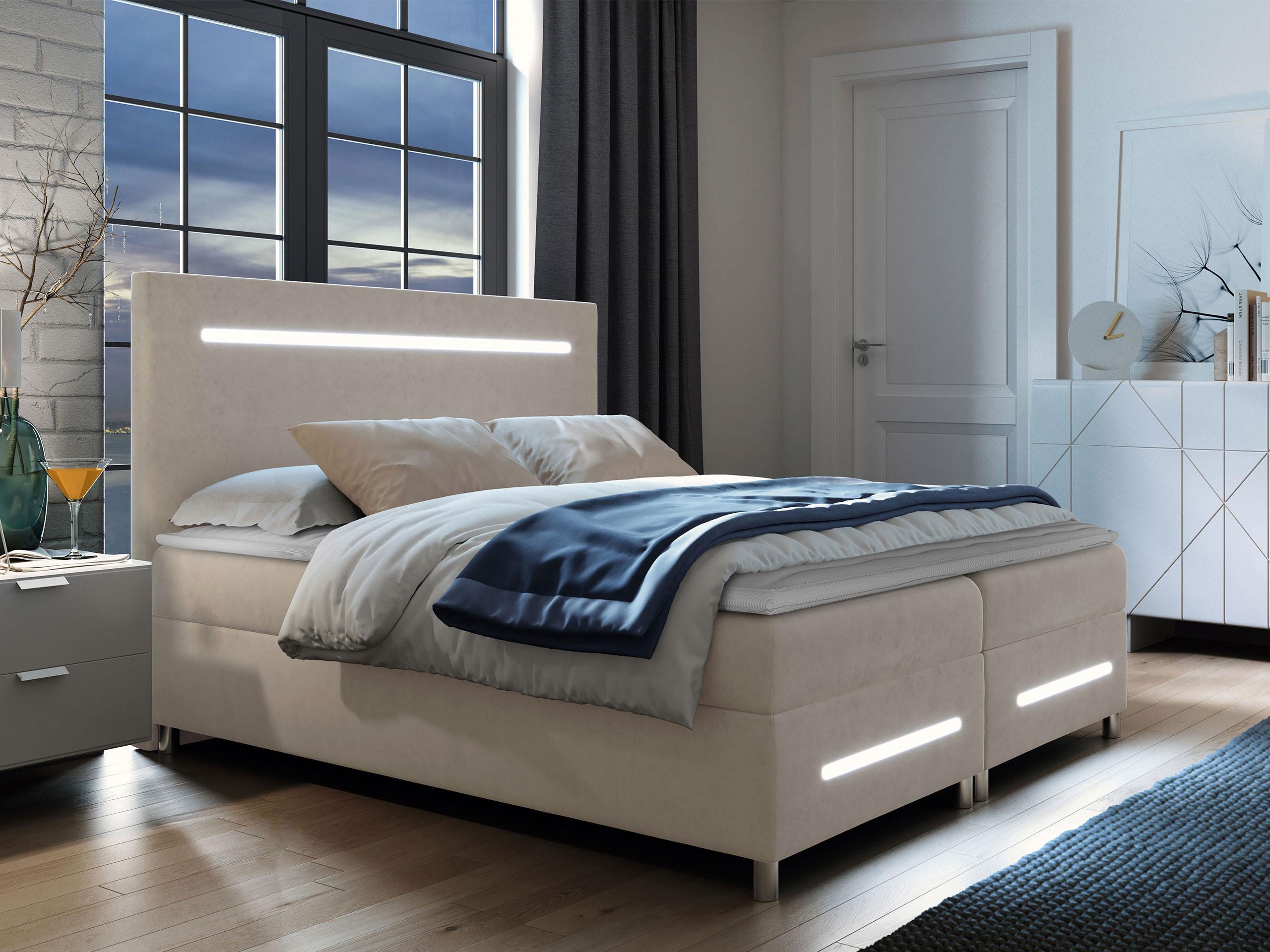 BOXBETT Enter LED - H3 Holz MIRJAN24 Möbel > Betten > Boxspringbetten Weiß