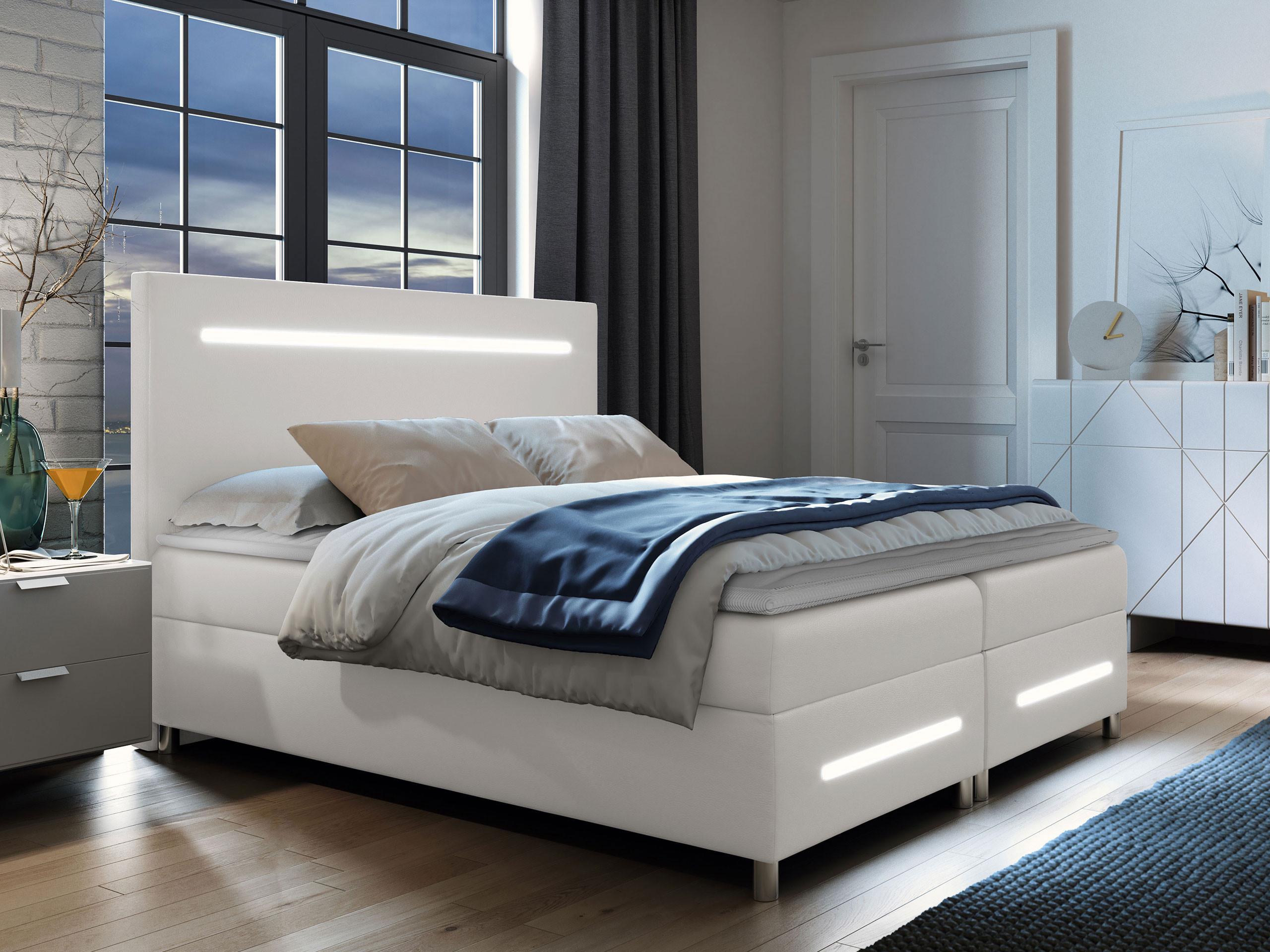 BOXBETT Enter LED - H3 Holz MIRJAN24 Möbel > Betten > Boxspringbetten Weiß