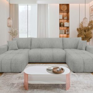 wohnli-moebel-suche-800001165842-1 WOHNLADNSCHAFT Furyn U Boucle Textil MIRJAN24 Möbel > Sofas & Couches > Wohnlandschaften > Wohnlandschaften U-Form Grau