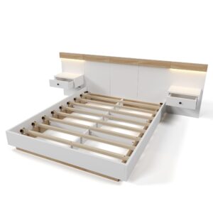 POLSTERBETT Weiß 160x200cm Eiche LED Stauraum Nachttische USB Holzwerkstoff, Textil Urban Meuble Möbel > Betten Beige