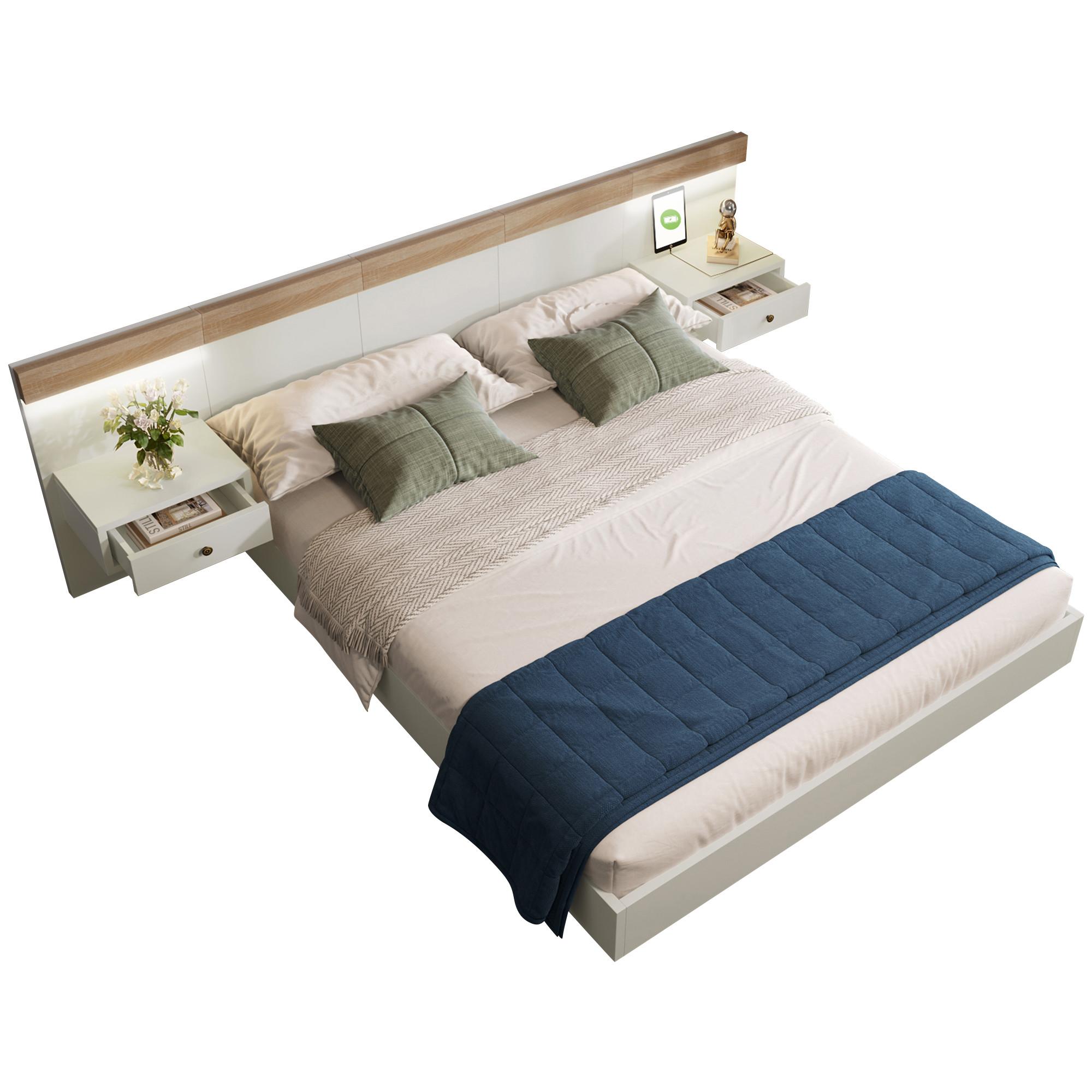 wohnli-moebel-suche-800001167082 Wohnli Möbelsuche - POLSTERBETT Weiß 160x200cm Eiche LED Stauraum Nachttische USB