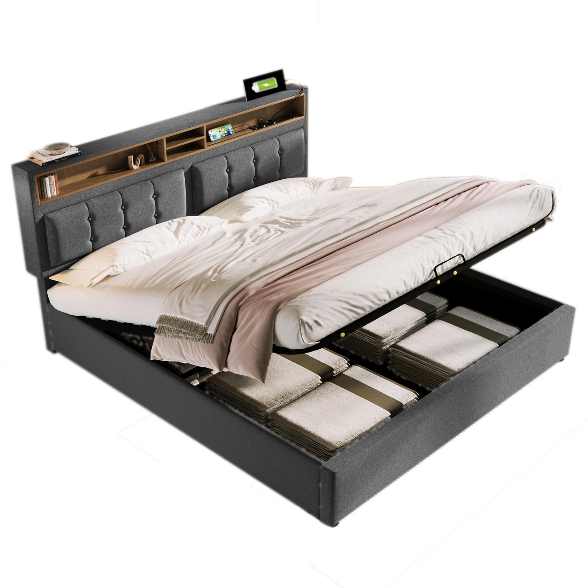 wohnli-moebel-suche-800001167084 Wohnli Möbelsuche - POLSTERBETT Grau 160x200cm mit Stauraum & USB-Anschluss