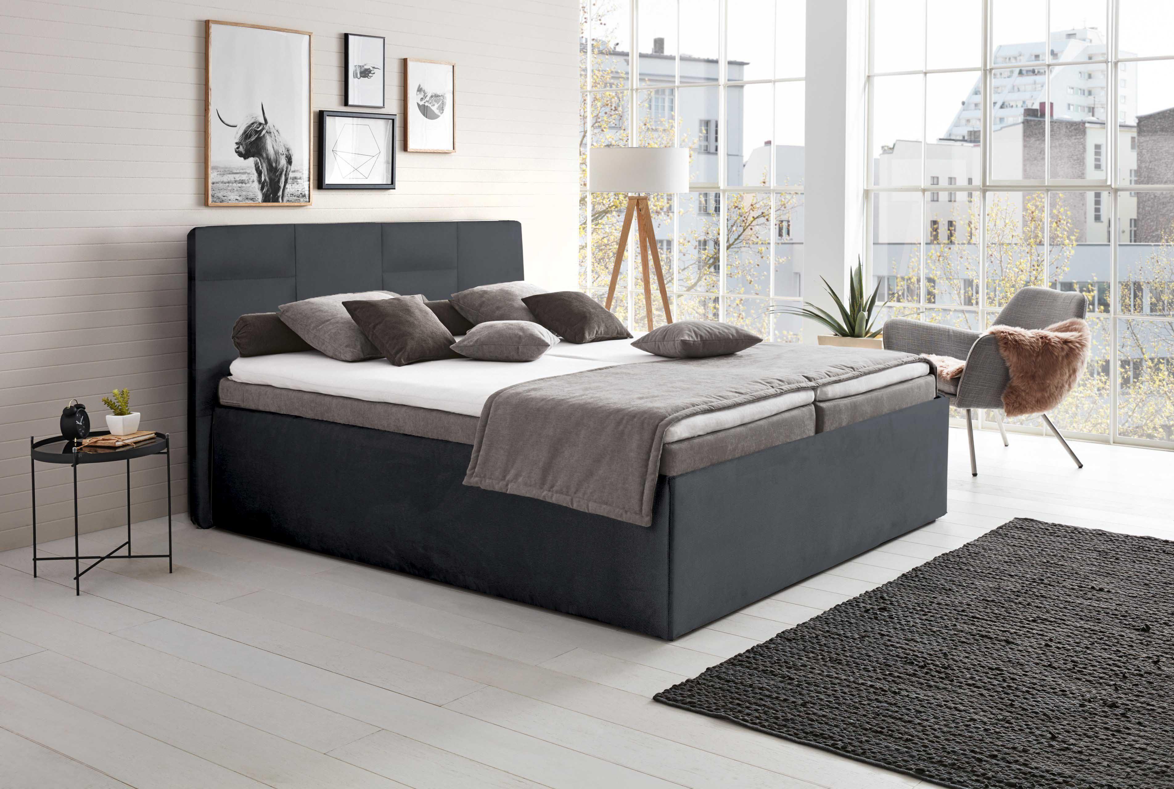 wohnli-moebel-suche-800001169042-1 POLSTERBETT Damas Anthrazit 180 x 200 x 32 cm Mit hochwertiger Matratze H2 (bis 100 kg) und Lattenrost Holz Halmon Schlafkomfort Betten Möbel > Betten > Polsterbetten Anthrazit