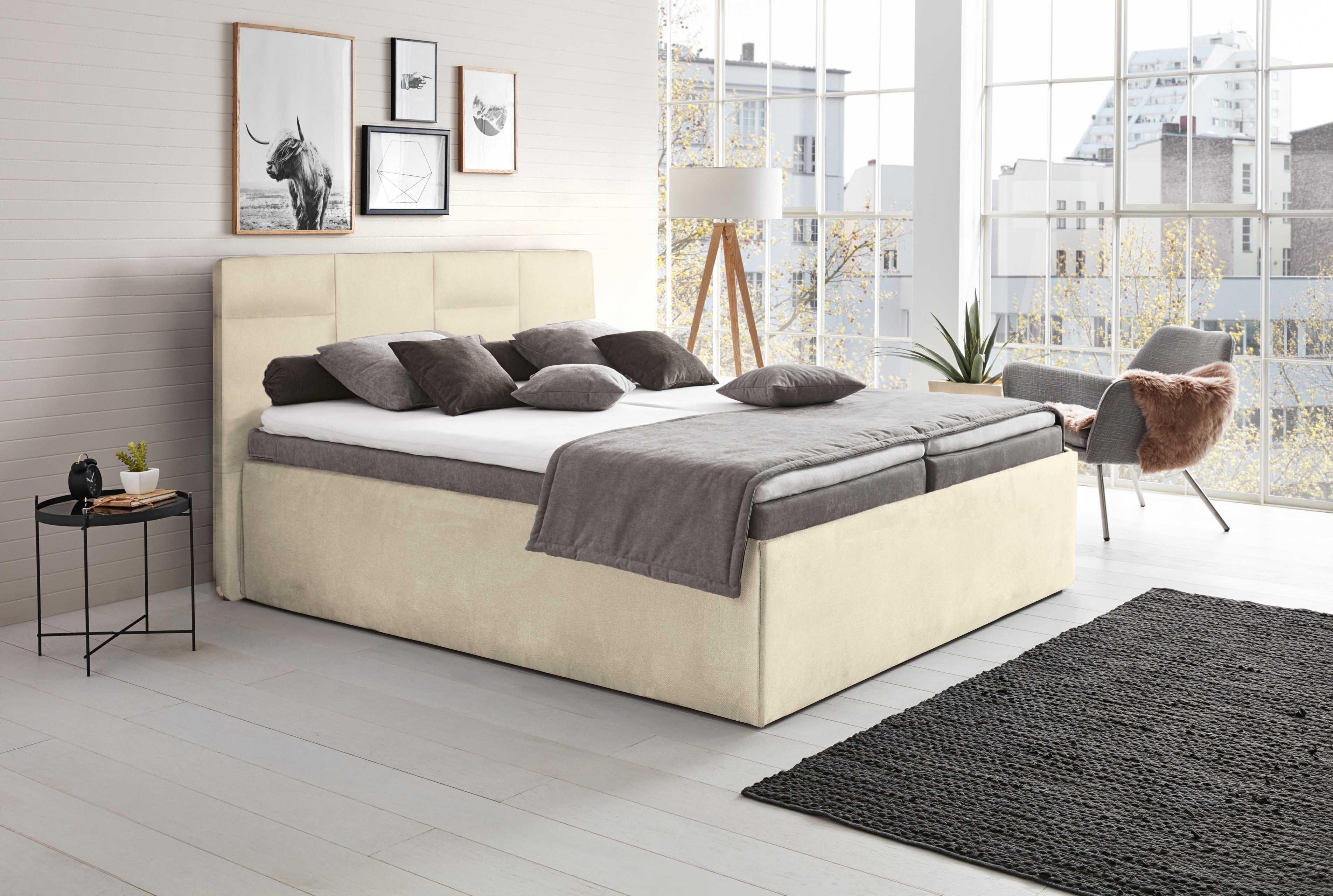 wohnli-moebel-suche-800001169056-1 POLSTERBETT Damas Beige 140 x 200 x 40 cm Mit hochwertiger Matratze H2 (bis 100 kg) und Lattenrost Holz Halmon Schlafkomfort Betten Möbel > Betten > Polsterbetten Beige