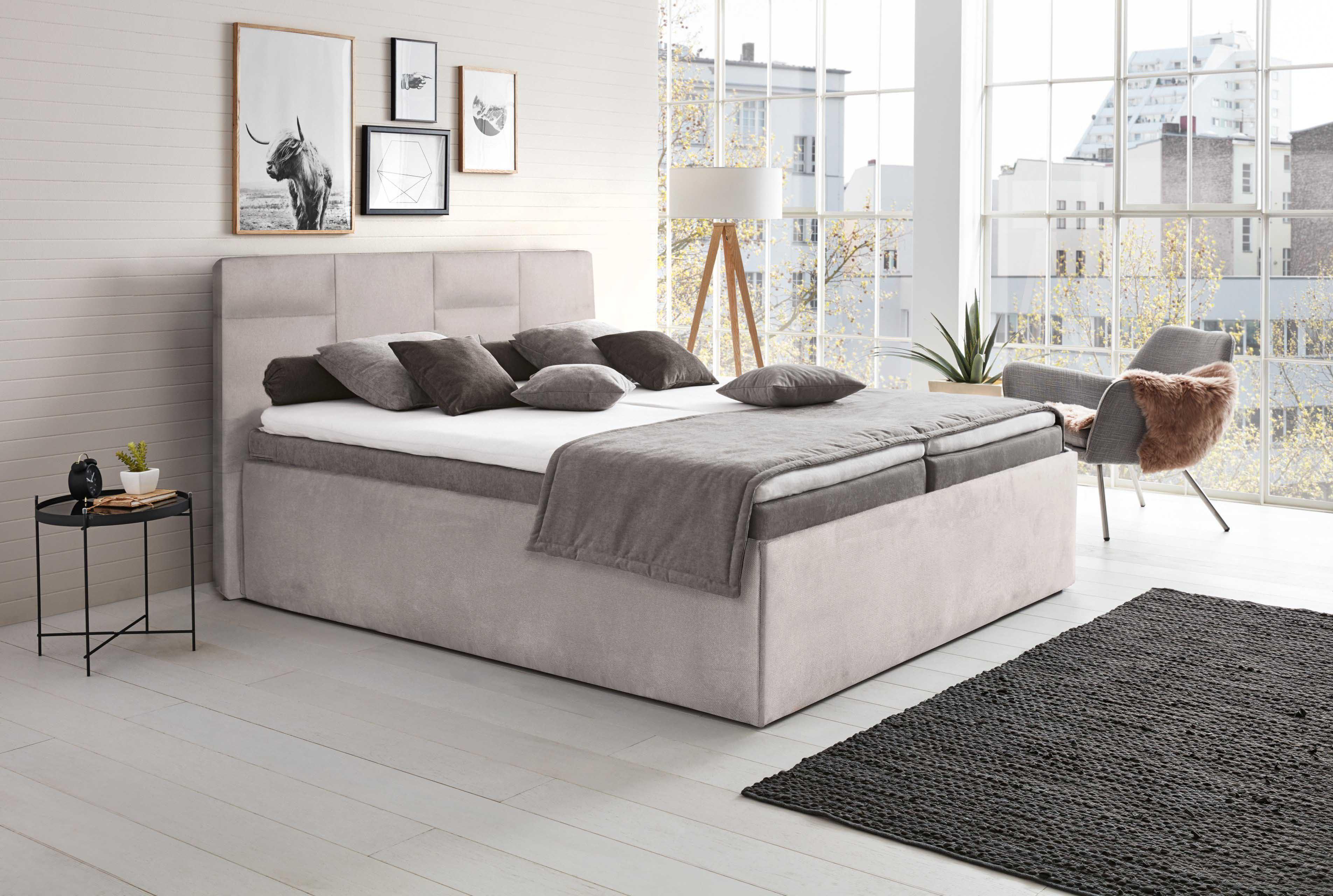 wohnli-moebel-suche-800001169115-1 POLSTERBETT Damas Hellgrau 200 x 200 x 40 cm Mit hochwertiger Matratze H3 (bis 120 kg) und Lattenrost Holz Halmon Schlafkomfort Betten Möbel > Betten > Polsterbetten Grau