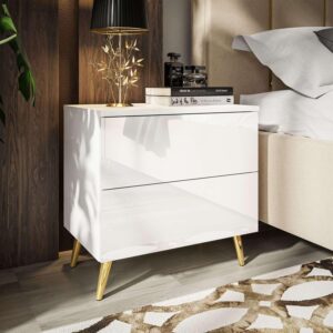 wohnli-moebel-suche-800001175648-1 NACHTTISCH AURA PUSH OPEN mit goldenen Beinen Holzwerkstoff Lookway Möbel > Kommoden & Schubladenschränke > Nachttische Weiß