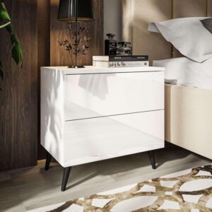 wohnli-moebel-suche-800001175650-1 NACHTTISCH AURA PUSH OPEN mit schwarzen Beinen Holzwerkstoff Lookway Möbel > Kommoden & Schubladenschränke > Nachttische Weiß