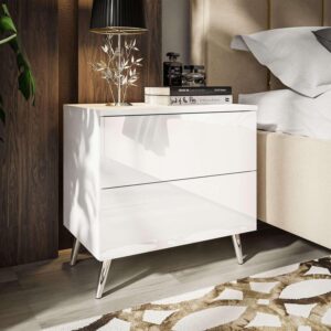 wohnli-moebel-suche-800001175652-1 NACHTTISCH AURA PUSH OPEN mit Chrombeinen Holzwerkstoff Lookway Möbel > Kommoden & Schubladenschränke > Nachttische Weiß