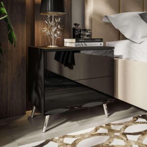 wohnli-moebel-suche-800001175654-1 NACHTTISCH AURA PUSH OPEN mit Chrombeinen Holzwerkstoff Lookway Möbel > Kommoden & Schubladenschränke > Nachttische Schwarz