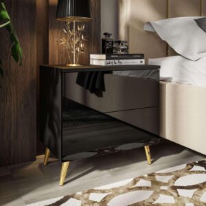 wohnli-moebel-suche-800001175656-1 NACHTTISCH AURA PUSH OPEN mit goldenen Beinen Holzwerkstoff Lookway Möbel > Kommoden & Schubladenschränke > Nachttische Schwarz