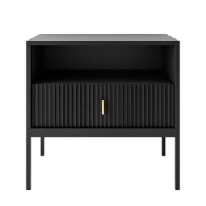 wohnli-moebel-suche-800001175708-1 NACHTTISCH MIDNIGHT mit geriffelter Front auf Gestell schwarz Holzwerkstoff Lookway Möbel > Kommoden & Schubladenschränke > Nachttische Schwarz