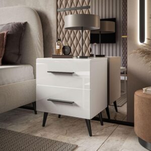 wohnli-moebel-suche-800001175927-1 NACHTTISCH AURA LUX mit Hochglanzplatte auf Beinen – Beinfarbe: Schwarz Holzwerkstoff Lookway Möbel > Kommoden & Schubladenschränke > Nachttische Weiß