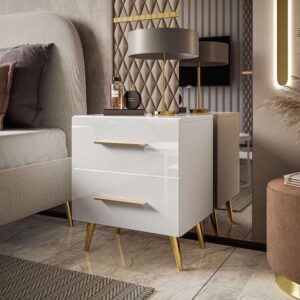 wohnli-moebel-suche-800001175928-1 NACHTTISCH AURA LUX mit Hochglanzplatte auf Beinen – Beinfarbe: Gold Holzwerkstoff Lookway Möbel > Kommoden & Schubladenschränke > Nachttische Weiß
