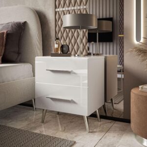wohnli-moebel-suche-800001175929-1 NACHTTISCH AURA LUX mit Hochglanzplatte auf Beinen – Beinfarbe: Chrom Holzwerkstoff Lookway Möbel > Kommoden & Schubladenschränke > Nachttische Weiß