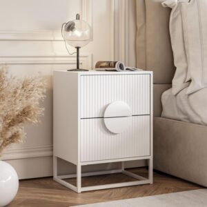 wohnli-moebel-suche-800001175981-1 NACHTTISCH LUNO mit gerillter Front auf Gestell weiß Holzwerkstoff Lookway Möbel > Kommoden & Schubladenschränke > Nachttische Weiß