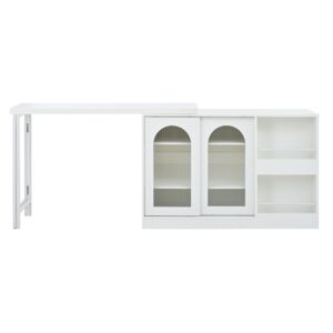 STEHTISCH Weiß Holzoptik|Ausziehbar|360° Drehbar mit Stauraum Holzwerkstoff, Metall Urban Meuble Möbel > Tische > Bartische Weiß