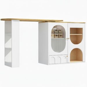 wohnli-moebel-suche-800001183688-1 BARTISCH mit Stauraum Weiß Holzoptik 204 cm drehbar Holzwerkstoff, Glas Urban Meuble Möbel > Tische > Bartische Weiß