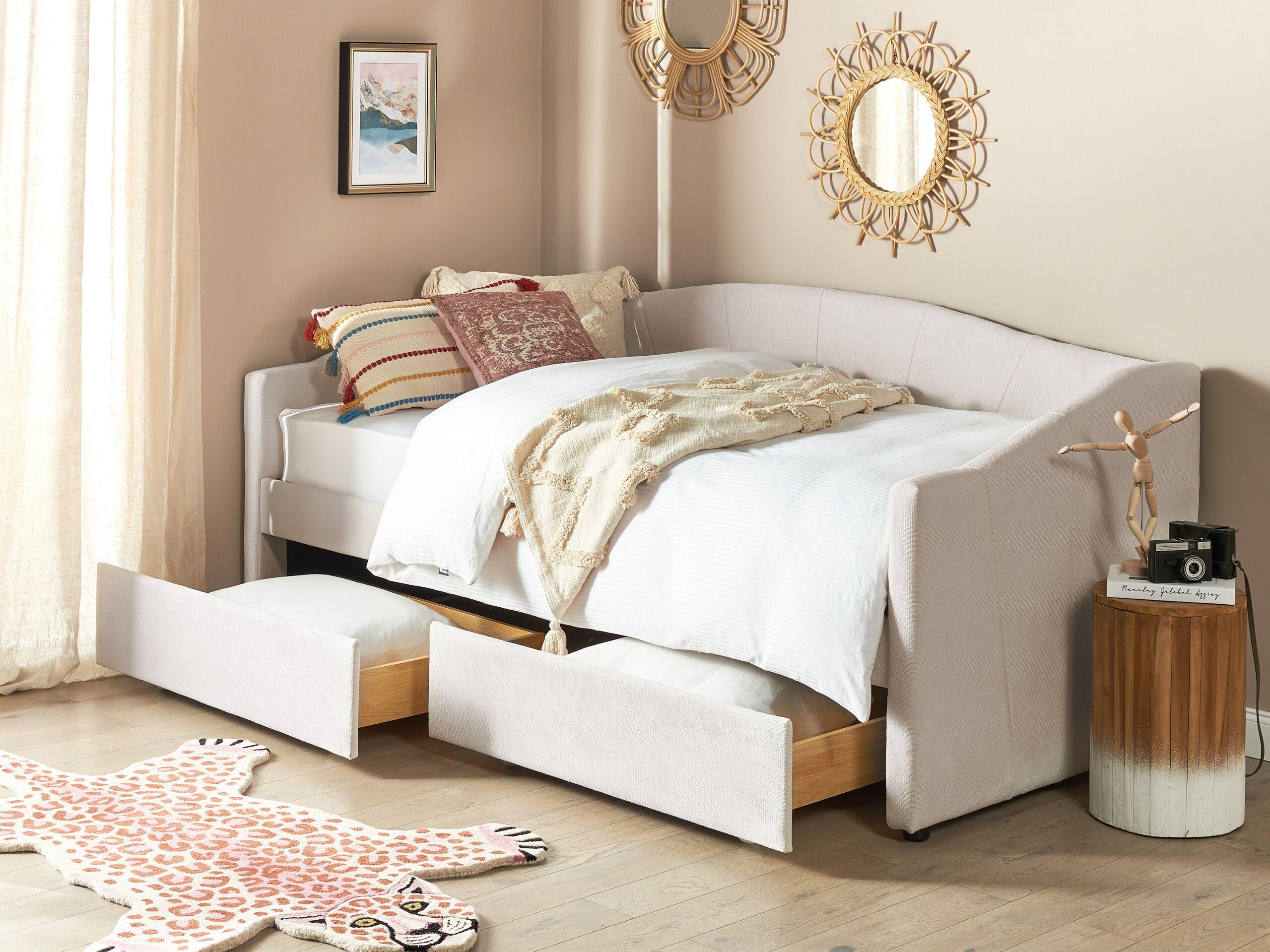 TAGESBETT mit Stauraum 90x200 cm Beige Vittel Textil Beliani Möbel > Betten Beige