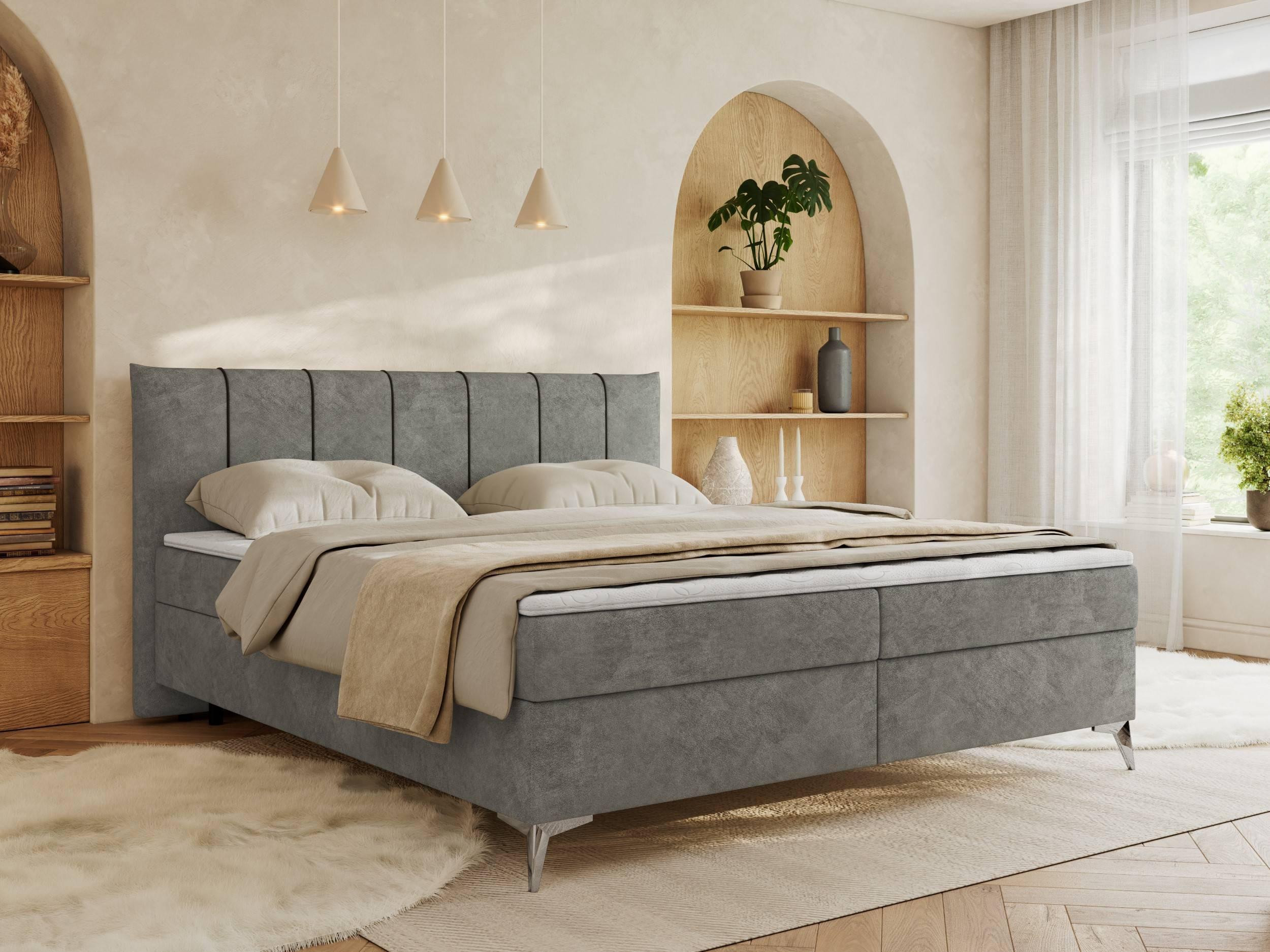 BOXBETT DRINEA 180/200 - Grau Velours - H4 Textil MKS Möbel > Betten > Boxspringbetten Grau