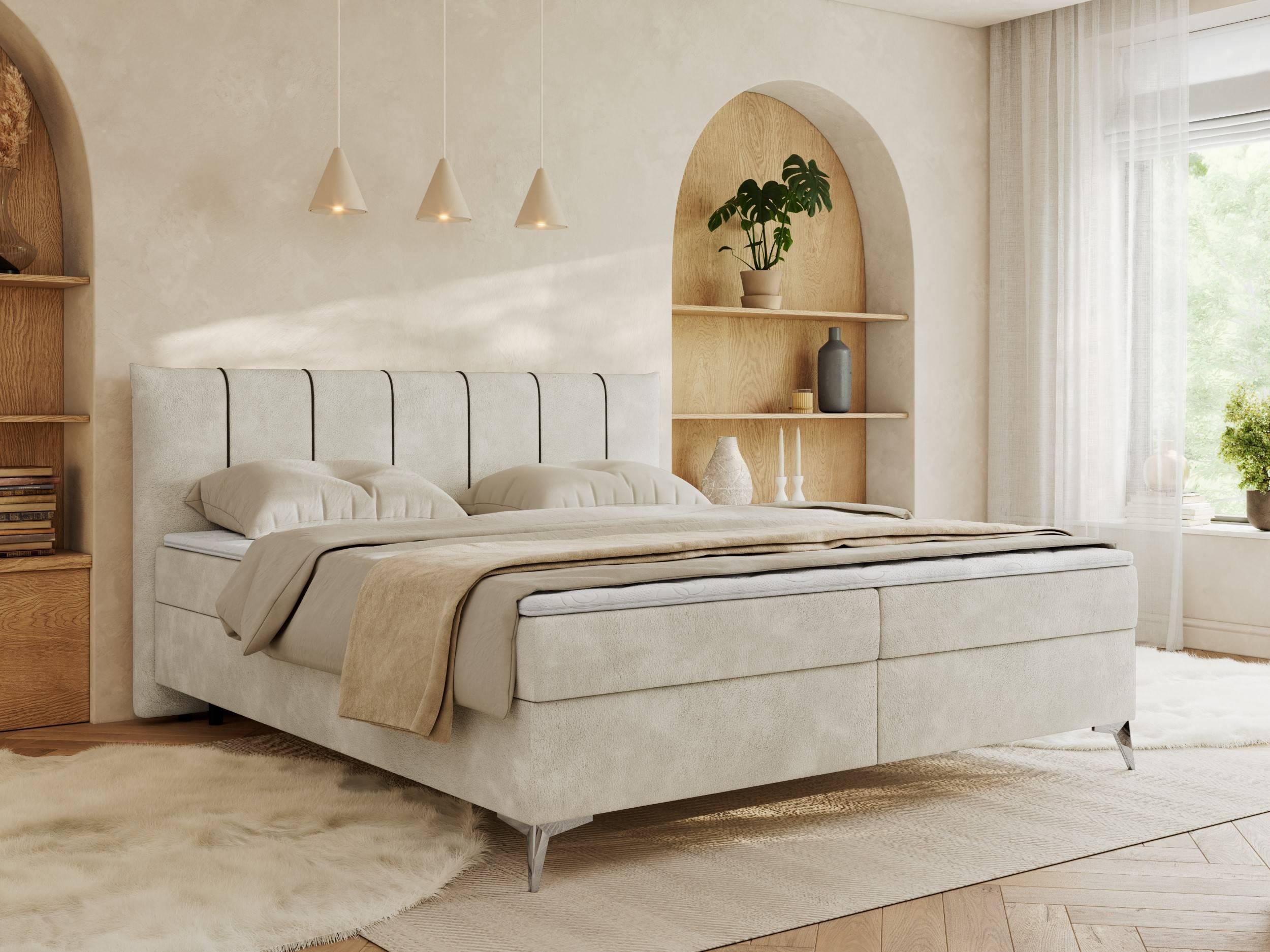 BOXBETT DRINEA 140/200 - Hellbeige Velours - H3 Textil MKS Möbel > Betten > Boxspringbetten Beige