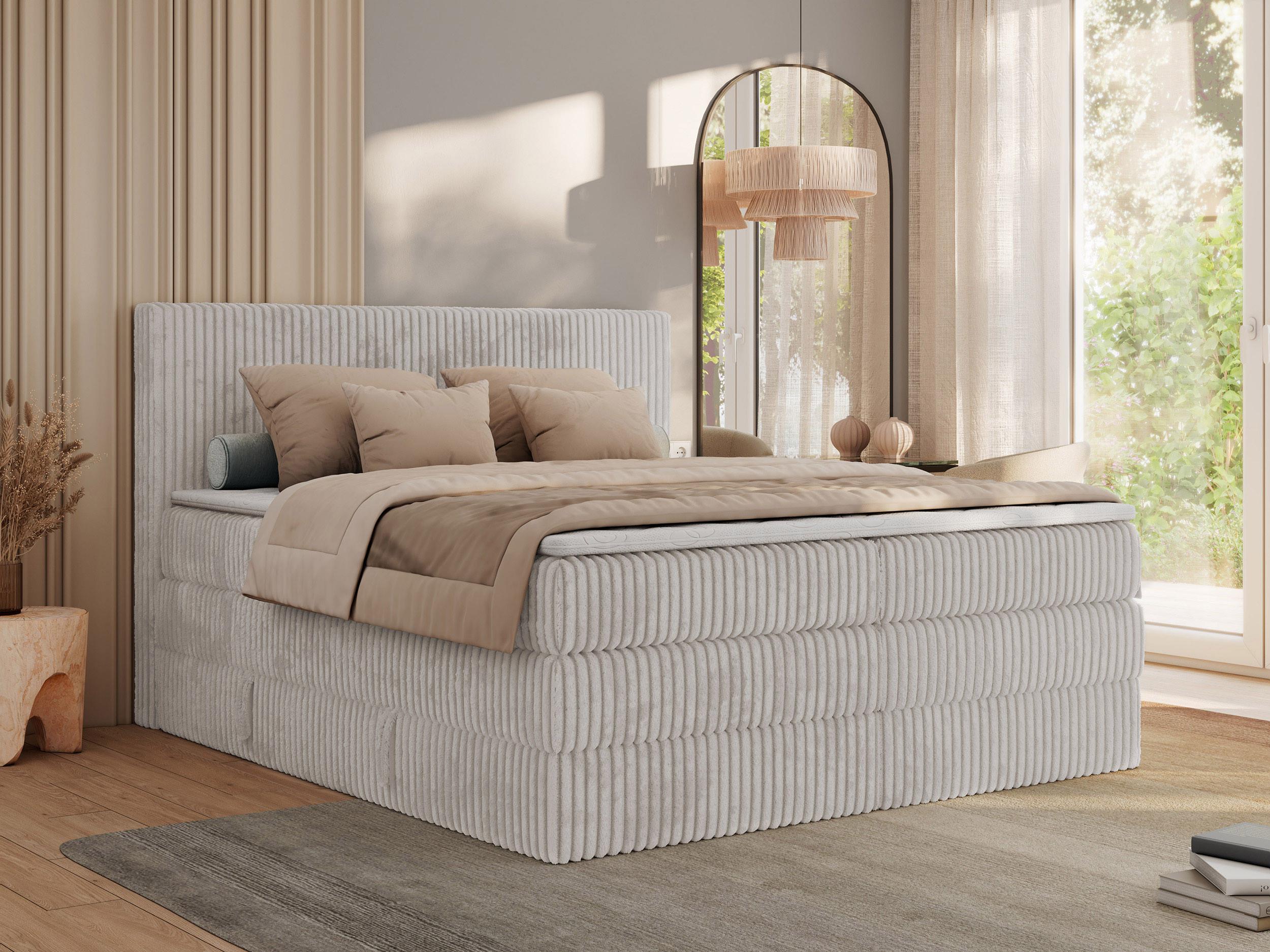 wohnli-moebel-suche-800001187237-1 BOXSPRINGBETT TILIANO KING - 160/200 - Hellgrau Cord - H4 Textil MKS Möbel > Betten > Boxspringbetten Grau