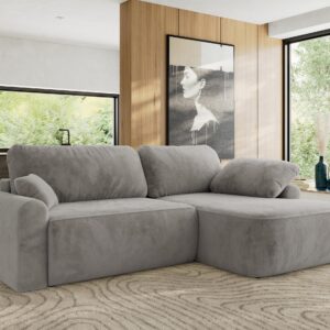 ECKSCHLAFSOFA CUBO L Hellgrau Plüsch - rechts Textil MKS Möbel > Sofas & Couches > Wohnlandschaften > Ecksofas Grau
