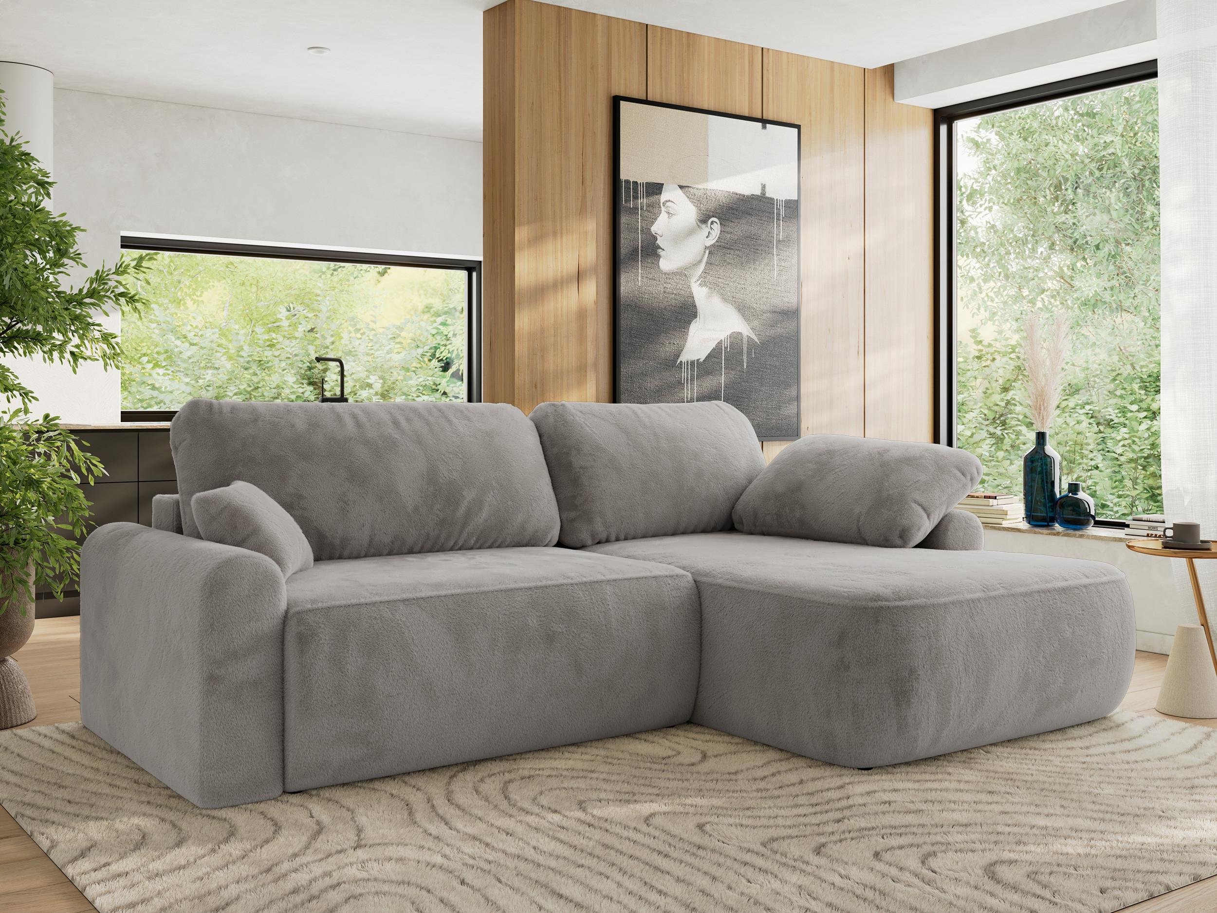 ECKSCHLAFSOFA CUBO L Hellgrau Plüsch - rechts Textil MKS Möbel > Sofas & Couches > Wohnlandschaften > Ecksofas Grau