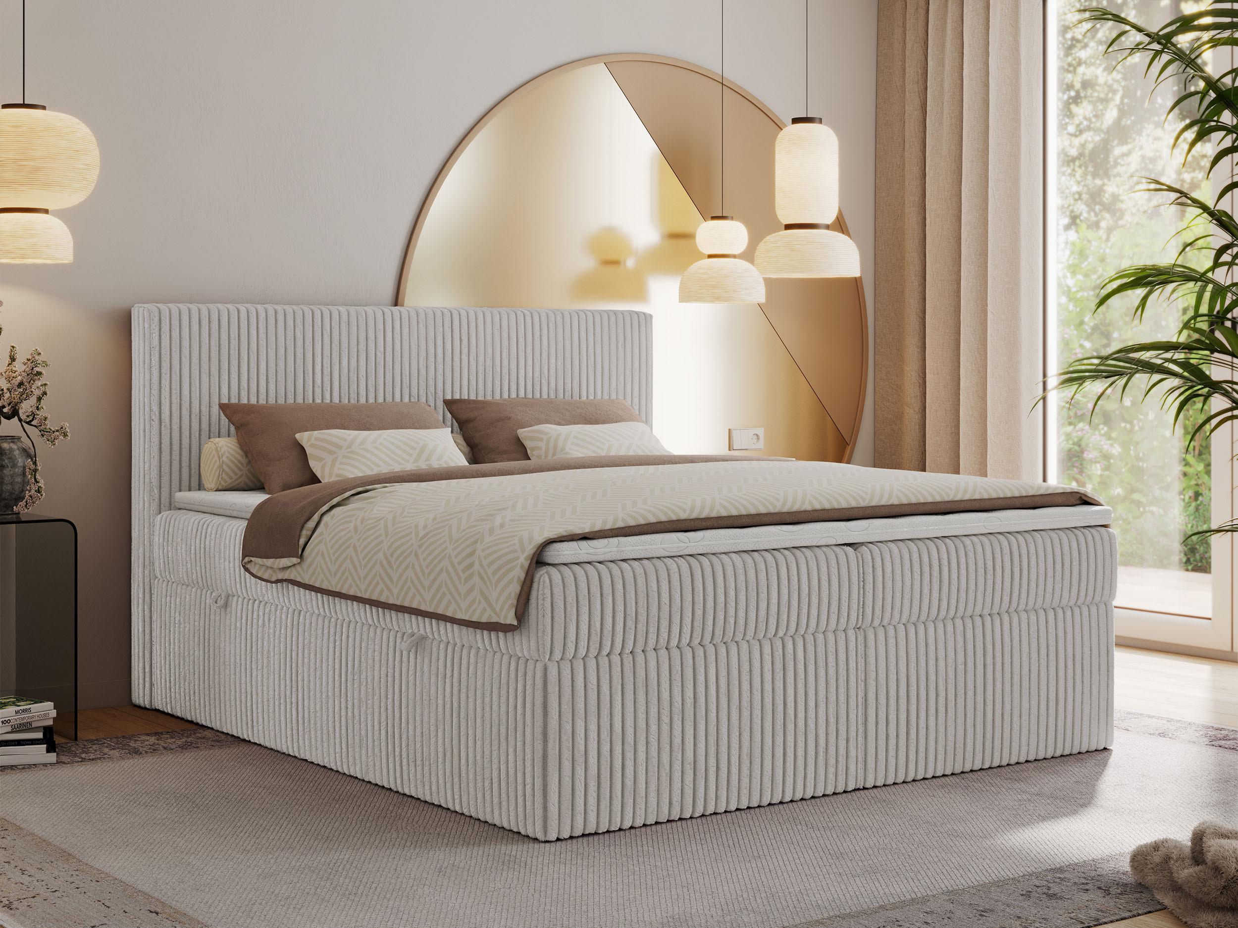 wohnli-moebel-suche-800001187253-1 BOXSPRINGBETT TILIANO 180/200 - Hellgrau Cord - H3 Textil MKS Möbel > Betten > Boxspringbetten Grau