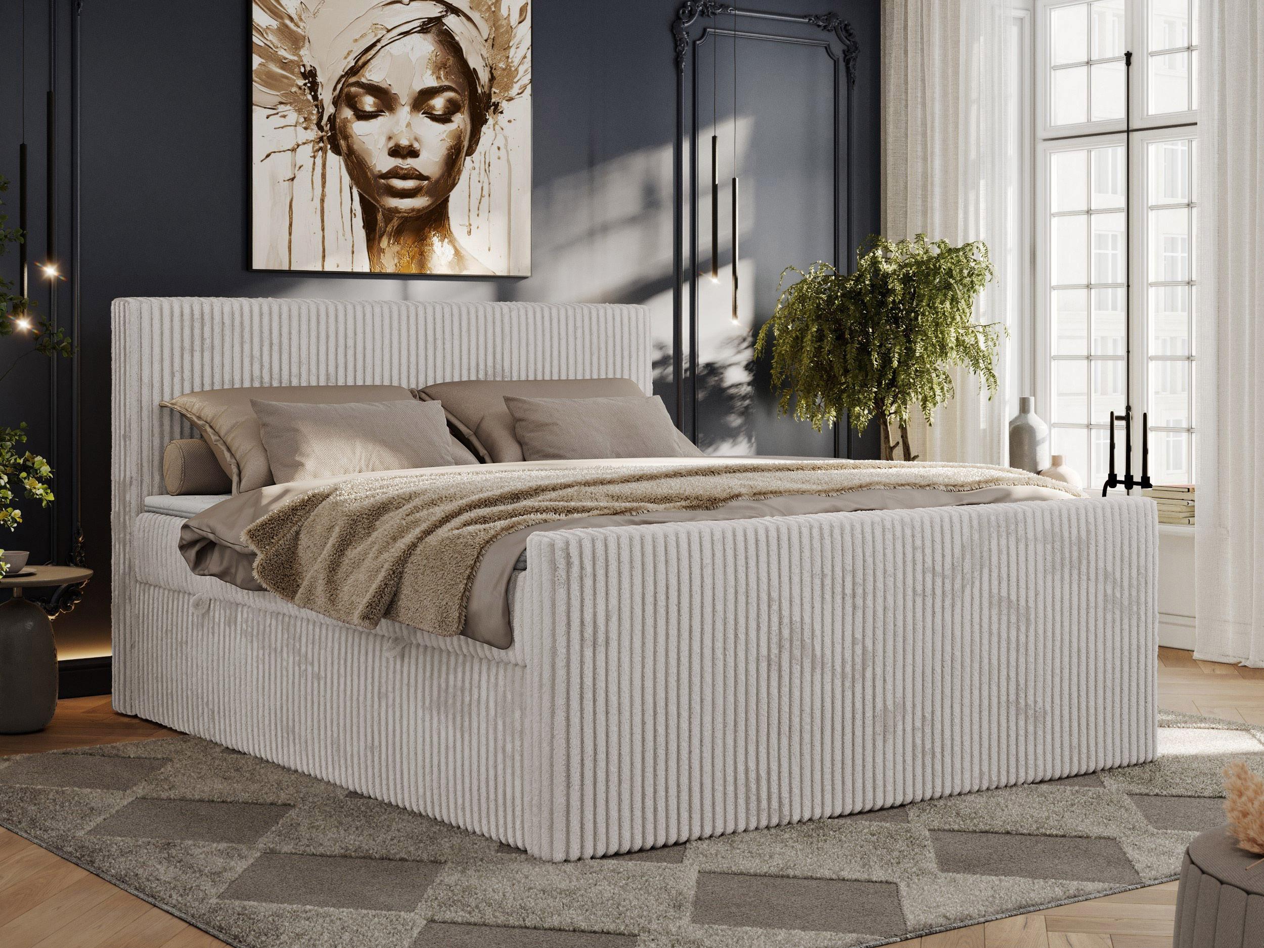 wohnli-moebel-suche-800001187345-1 BOXSPRINGBETT TILIANO DUO 180/200 - Hellgrau Cord - H4 Textil MKS Möbel > Betten > Boxspringbetten Grau