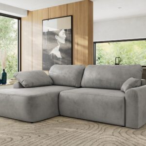 ECKSCHLAFSOFA CUBO L Hellgrau Velvet - links Textil MKS Möbel > Sofas & Couches > Wohnlandschaften > Ecksofas Grau