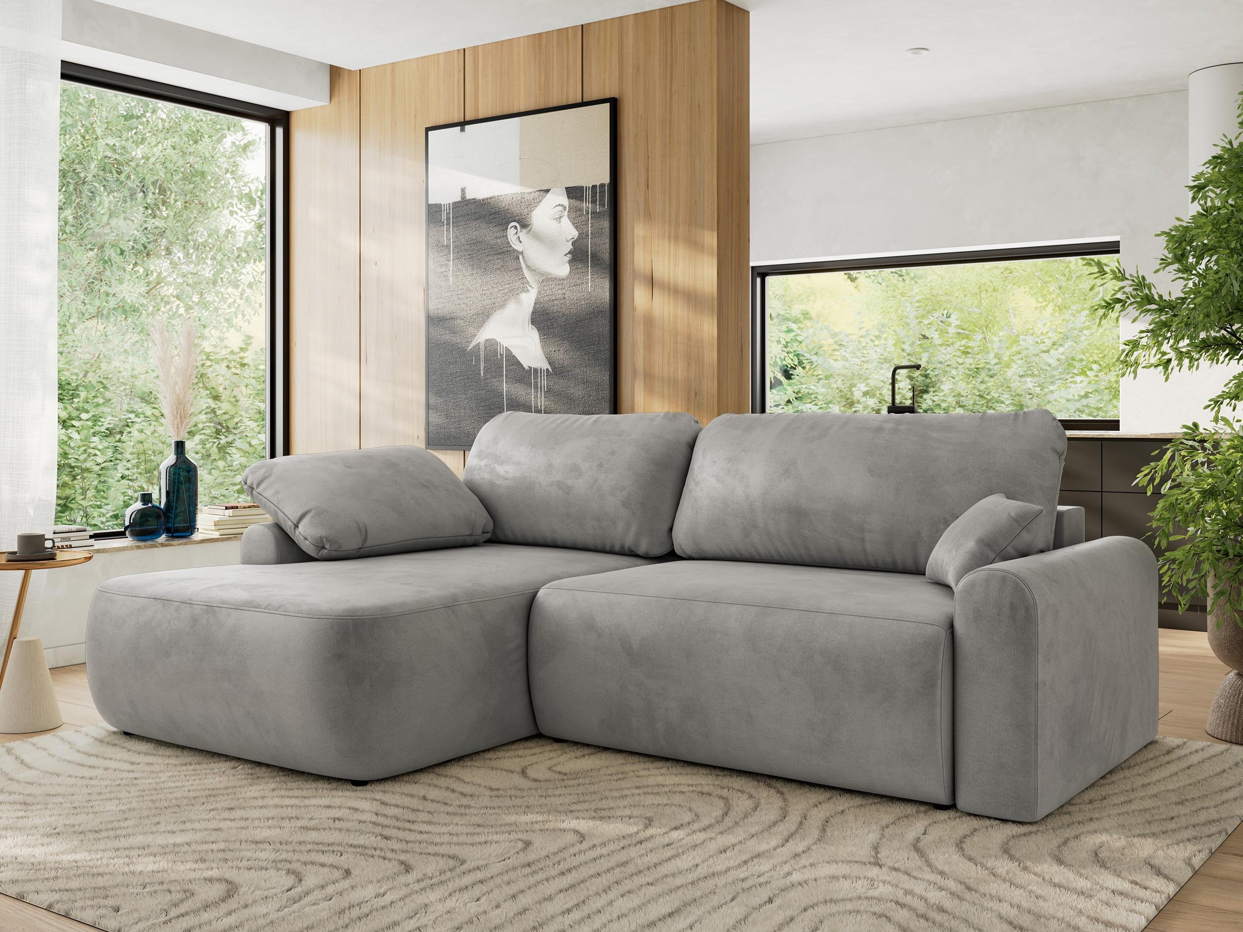 ECKSCHLAFSOFA CUBO L Hellgrau Velvet - links Textil MKS Möbel > Sofas & Couches > Wohnlandschaften > Ecksofas Grau
