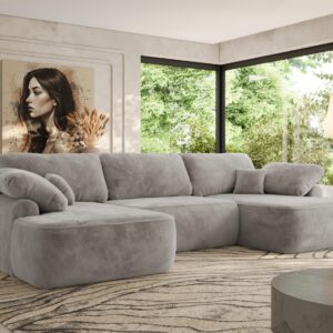 wohnli-moebel-suche-800001187365-1 WOHNLANDSCHAFT CUBO U Hellgrau Plüsch Textil MKS Möbel > Sofas & Couches > Wohnlandschaften > Wohnlandschaften U-Form Grau