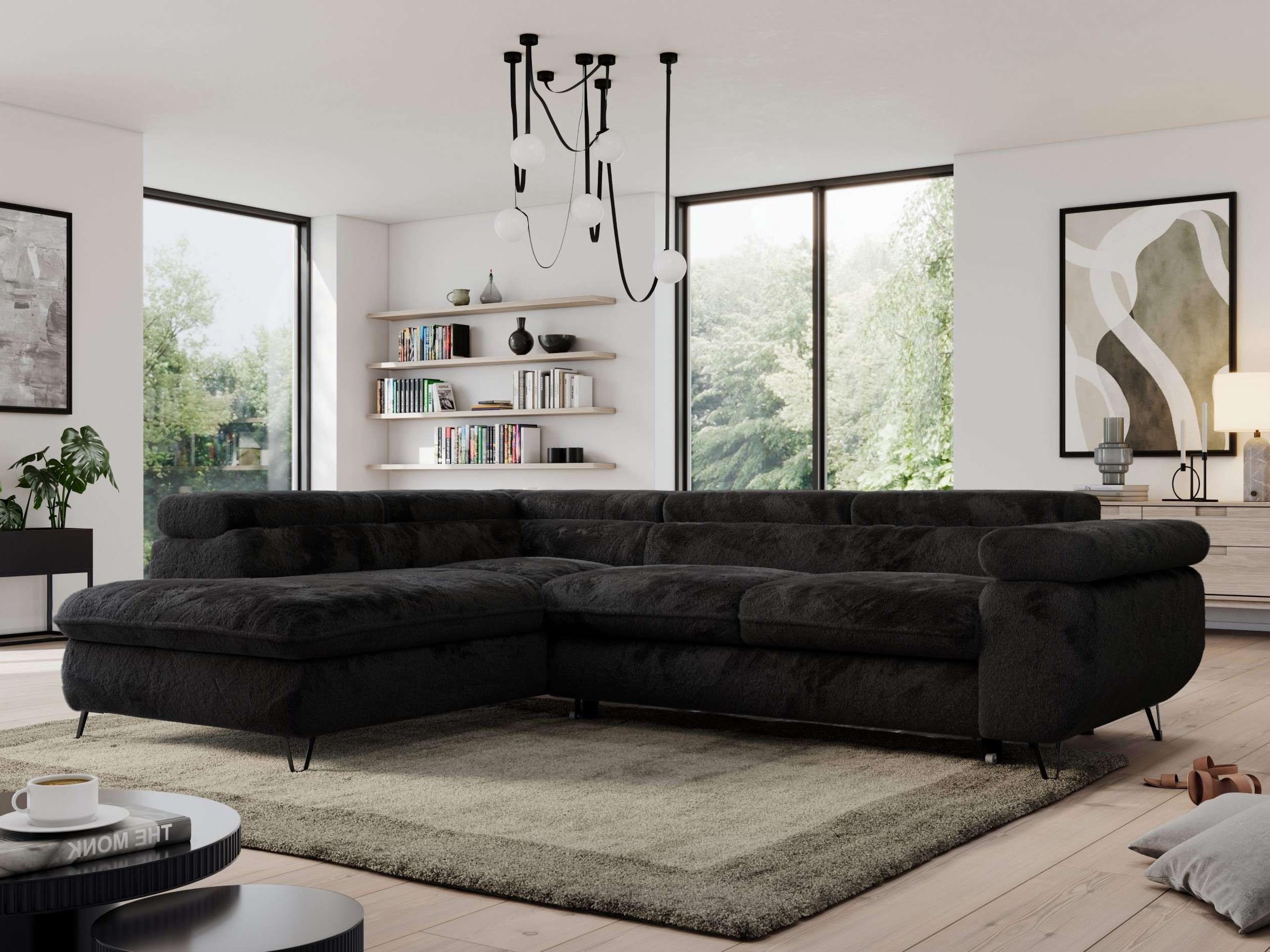 ECKSOFA PEDRO L Schwarz Plüsch - Links Seite Textil MKS Möbel > Sofas & Couches > Wohnlandschaften > Ecksofas Schwarz