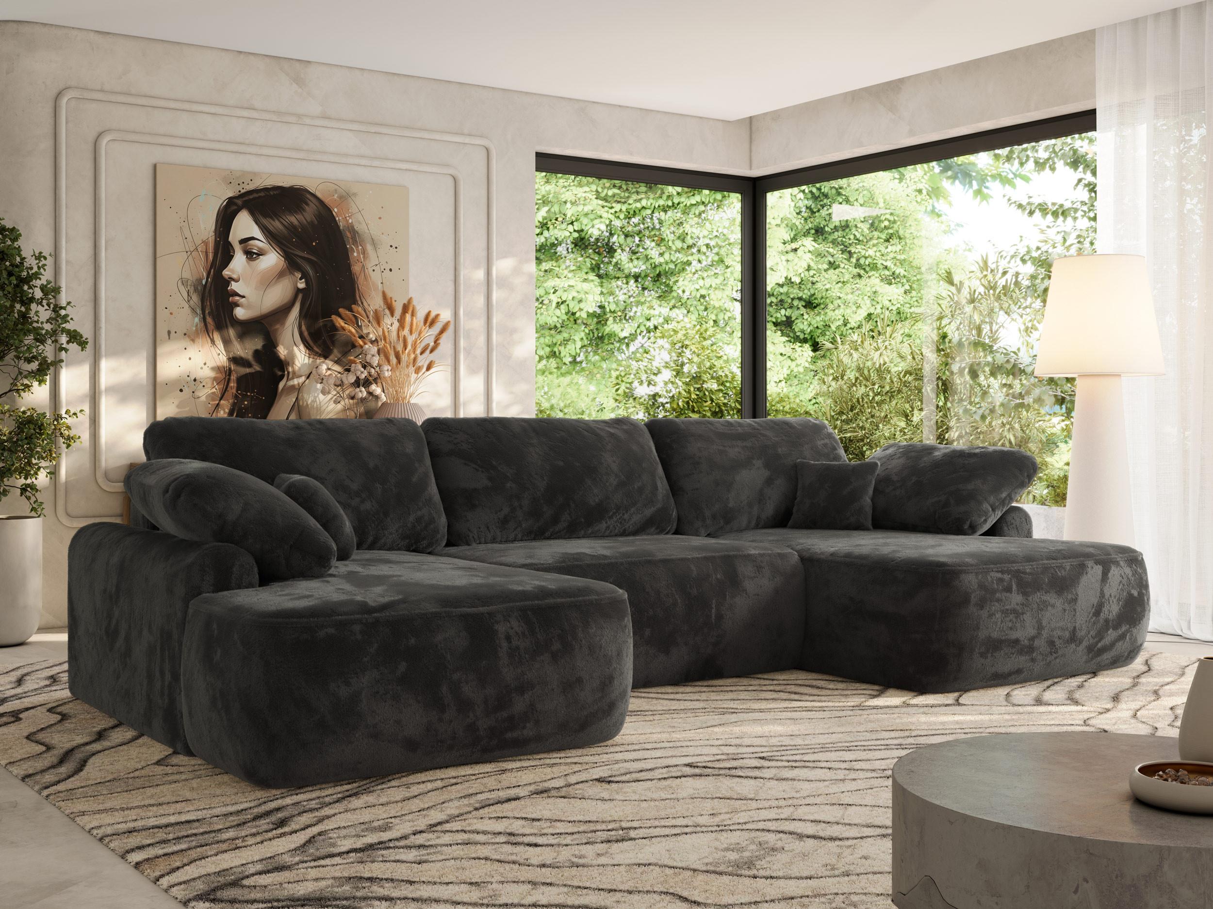 WOHNLANDSCHAFT CUBO U Dunkelgrau Plüsch Textil MKS Möbel > Sofas & Couches > Wohnlandschaften > Wohnlandschaften U-Form Grau