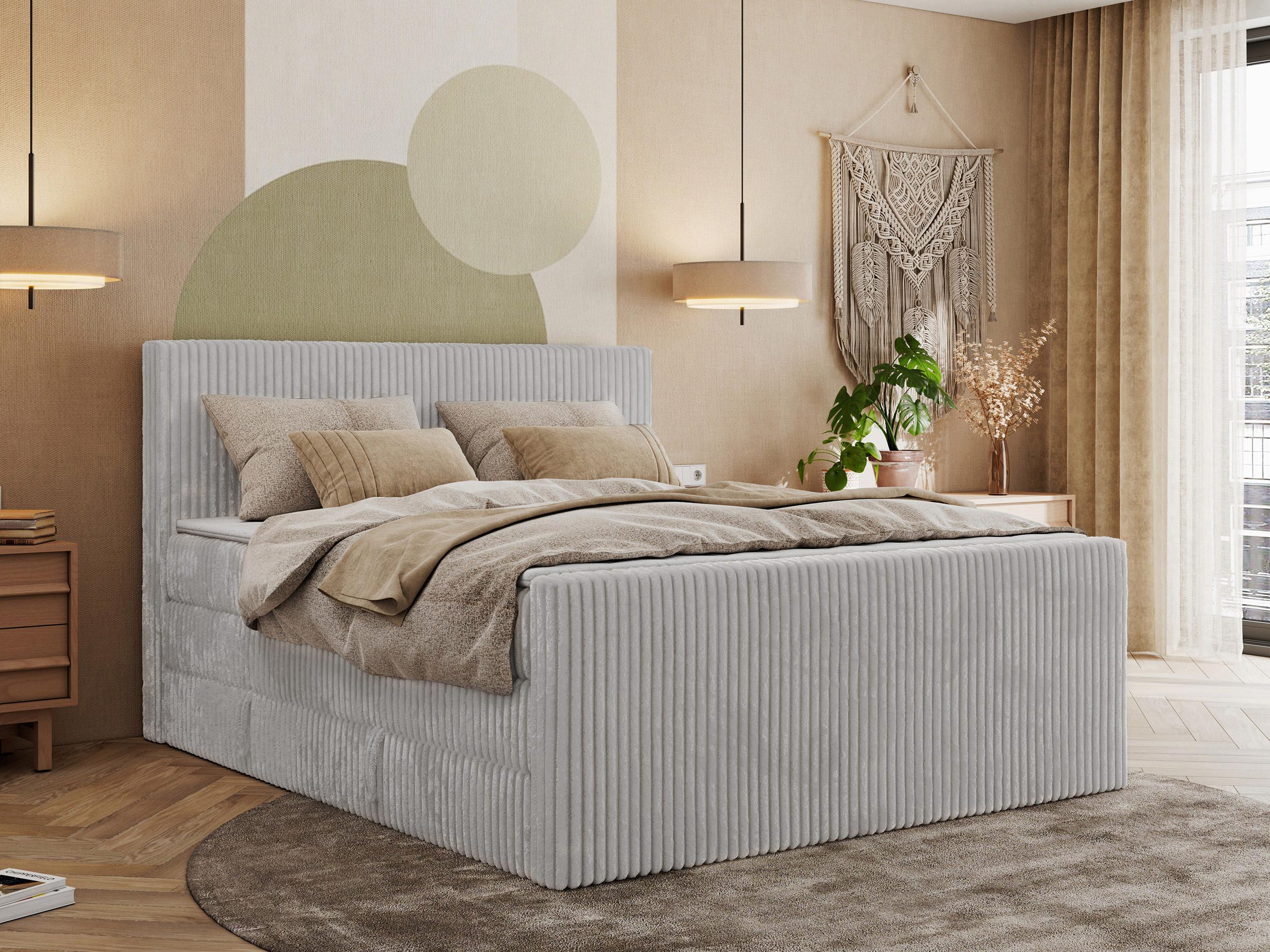 BOXSPRINGBETT TILIANO KING DUO 140/200 - Hellgrau Cord - H3 Textil MKS Möbel > Betten > Boxspringbetten Grau