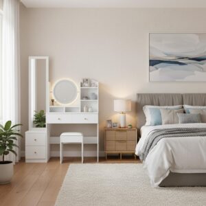 wohnli-moebel-suche-800001191429-1 SCHMINKTISCH mit Hocker Weiß 109/36/164 CM Holzwerkstoff, Glas Urban Meuble Möbel > Kommoden & Schubladenschränke > Kommoden Weiß