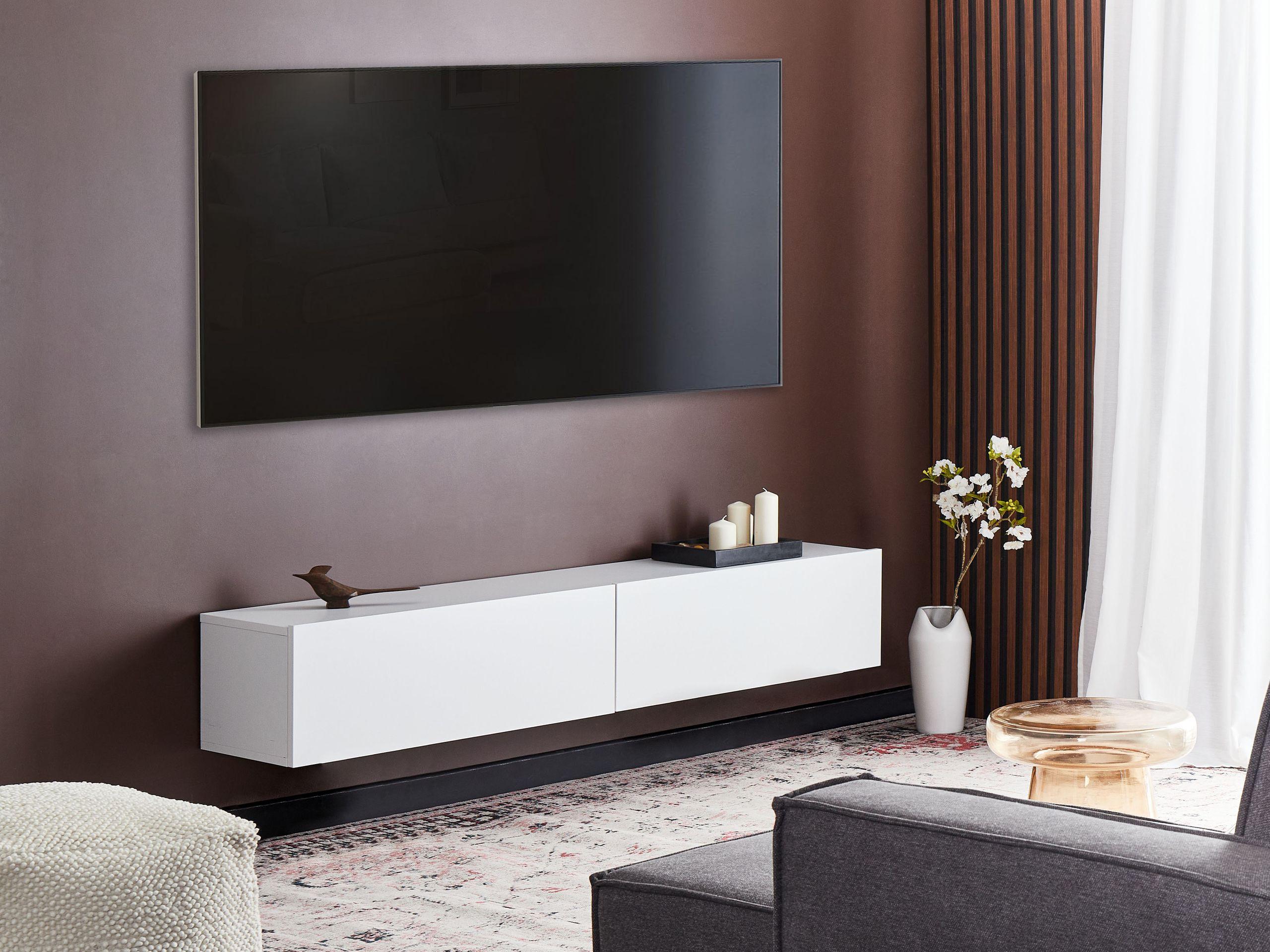 WANDMONTIERTER-TV-SCHRANK Weiß Gladstone Holzwerkstoff Beliani Möbel > Kommoden & Schubladenschränke > Hängeelemente Weiß