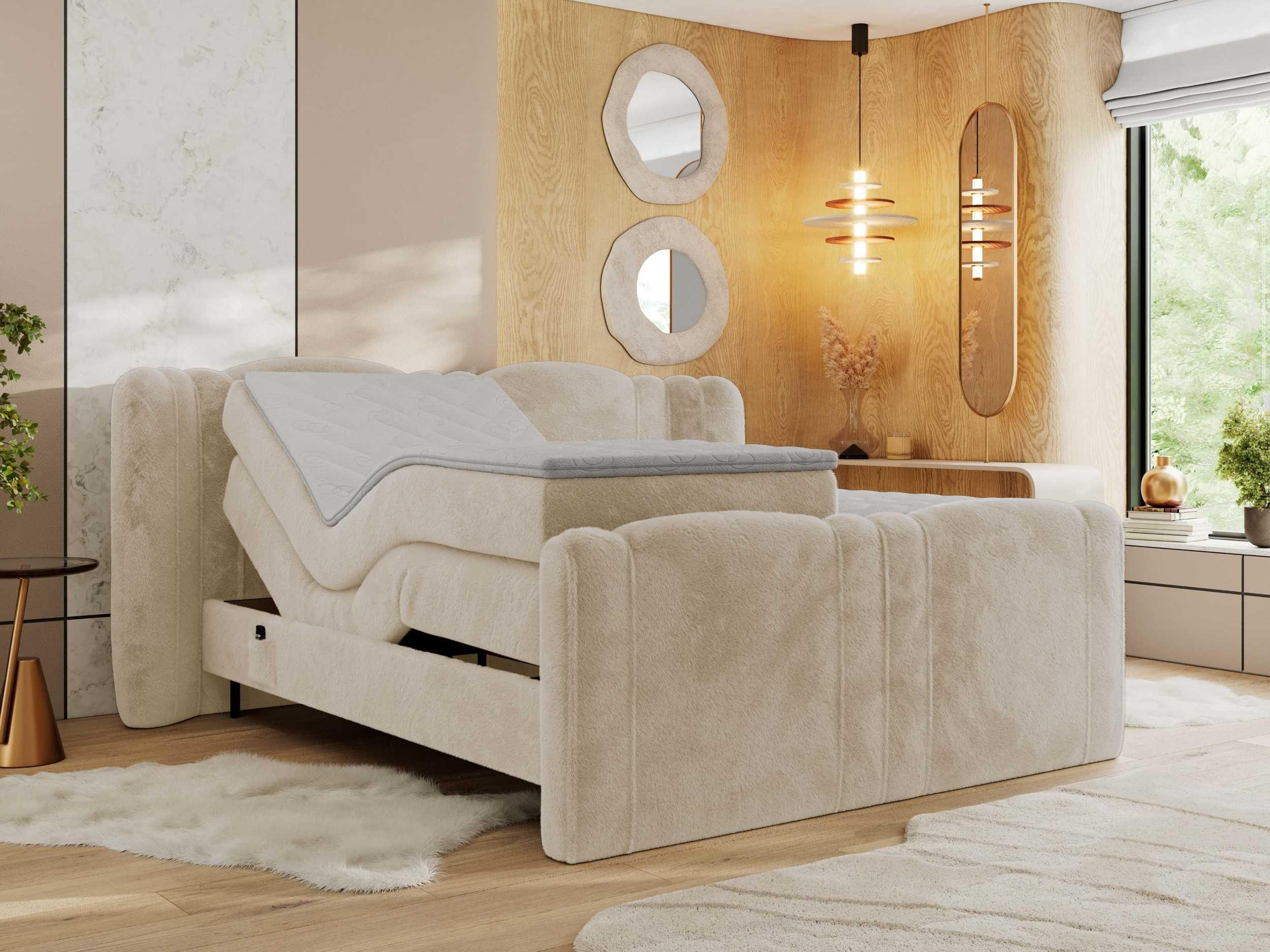 BOXBETT FORTINA 160/200 - Creme Plüsch - H4 Holz MKS Möbel > Betten > Boxspringbetten Weiß