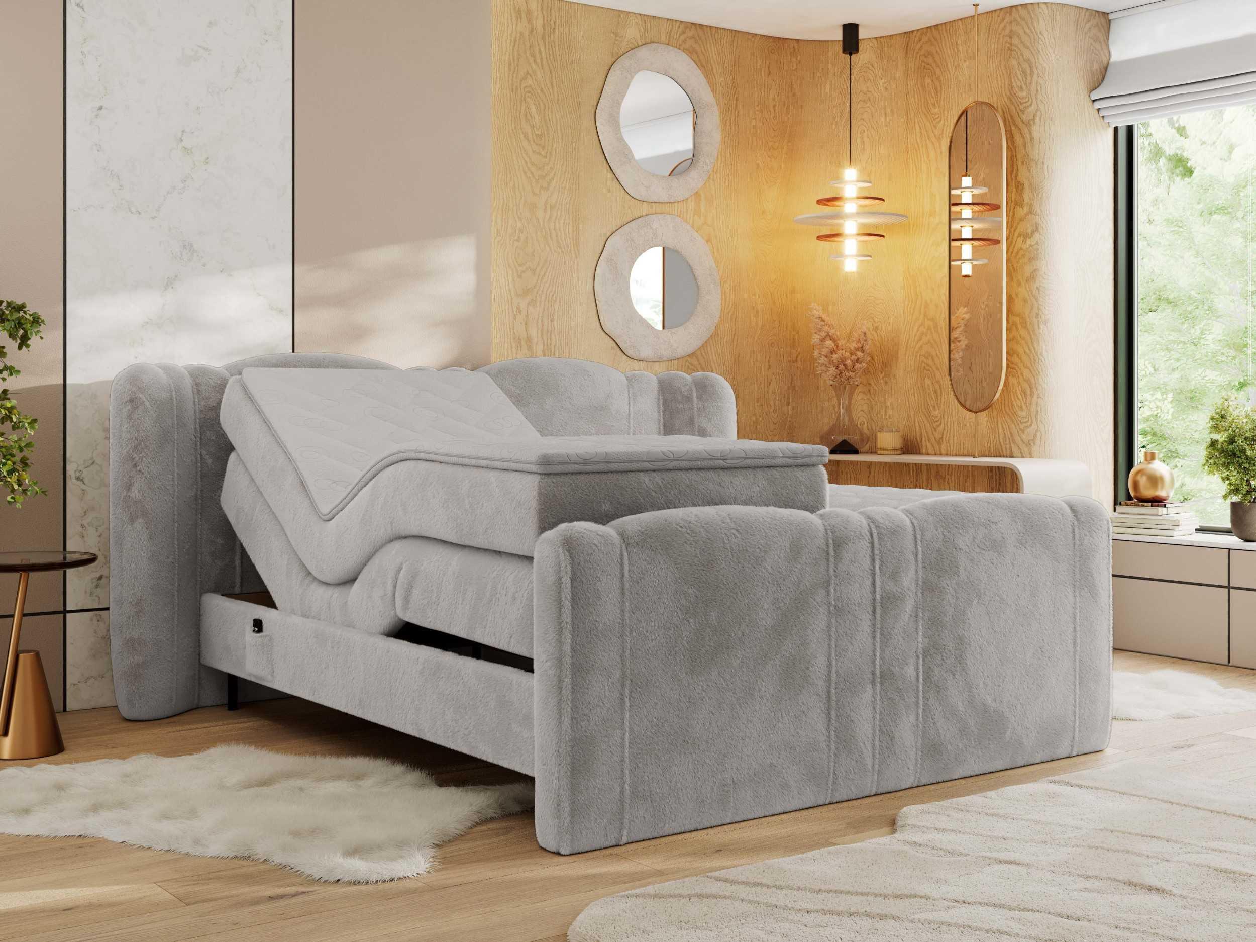 BOXBETT FORTINA 180/200 - Hellgrau Plüsch - H4 Holz MKS Möbel > Betten > Boxspringbetten Grau